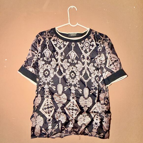 Scotch and Soda Women's Silk Short Sleeve Brocard Short Sleeve Top - Size L - Picture 3 of 8